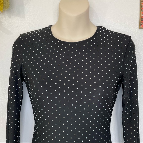 NEW Long sleeve bodycon black sequins sparkly double layered crewneck mini dress - Picture 1 of 11